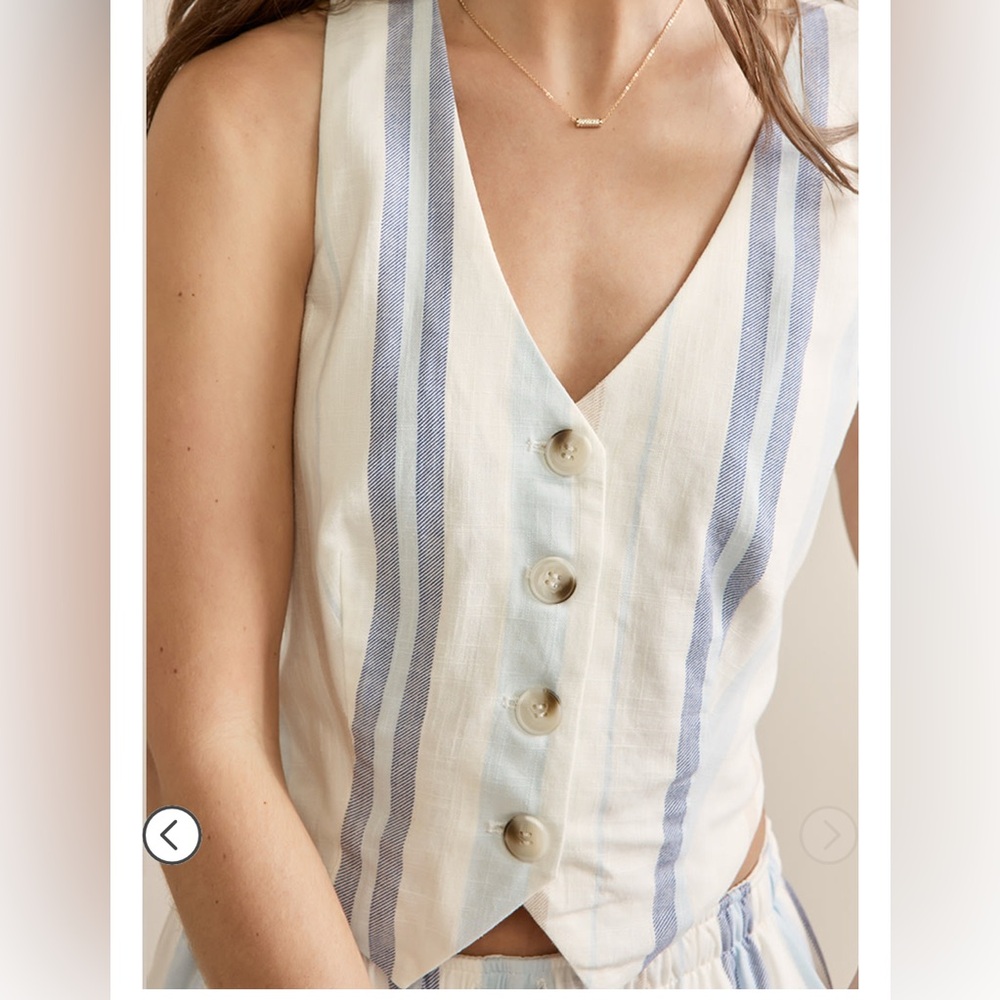 Francesca's striped Blue and Cream Button-Front vest